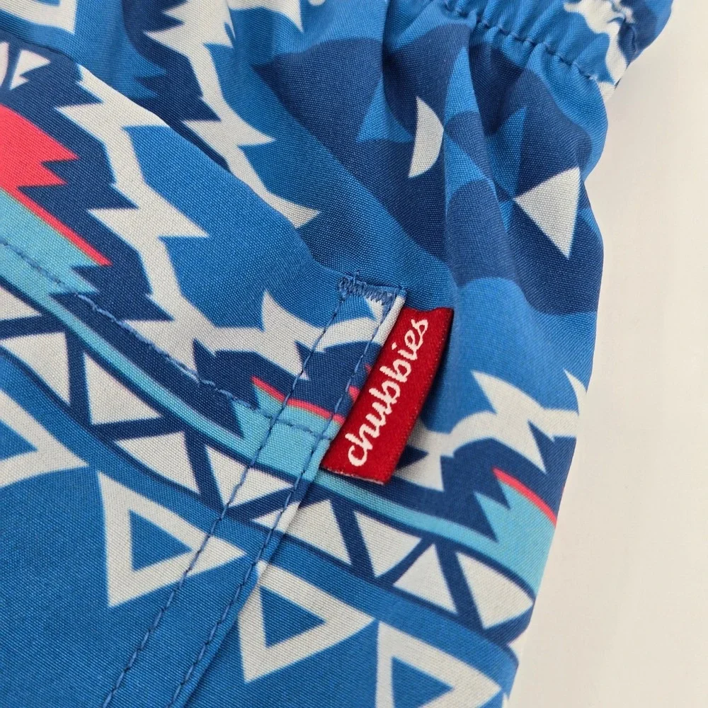 Chubbies Swim Trunks Geometric Aztec Southwest Blue Board Shorts Small 5.5